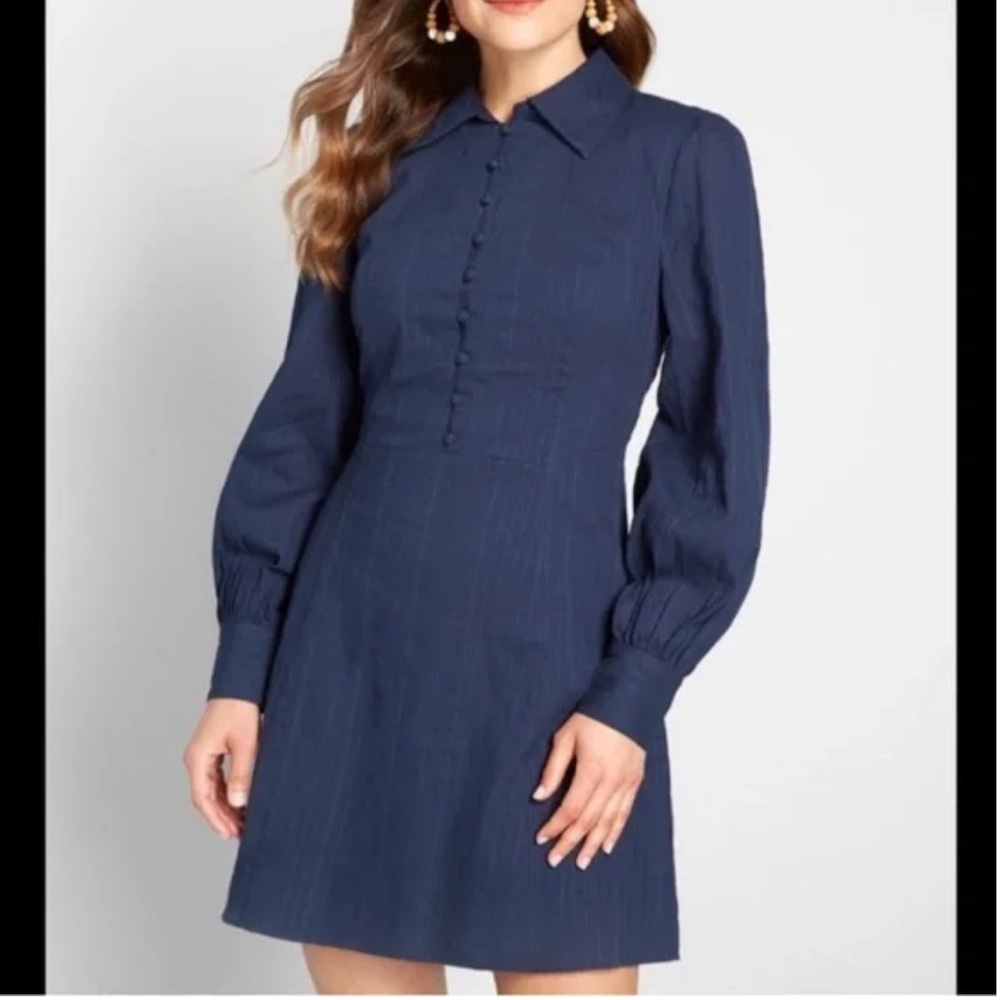 NWT ModCloth cotton blend navy mini dress Victorian inspired buttons size 10 M L